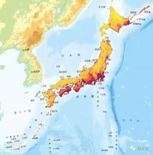 日本30年内大地震预测地图：颜色越深的地方越危险